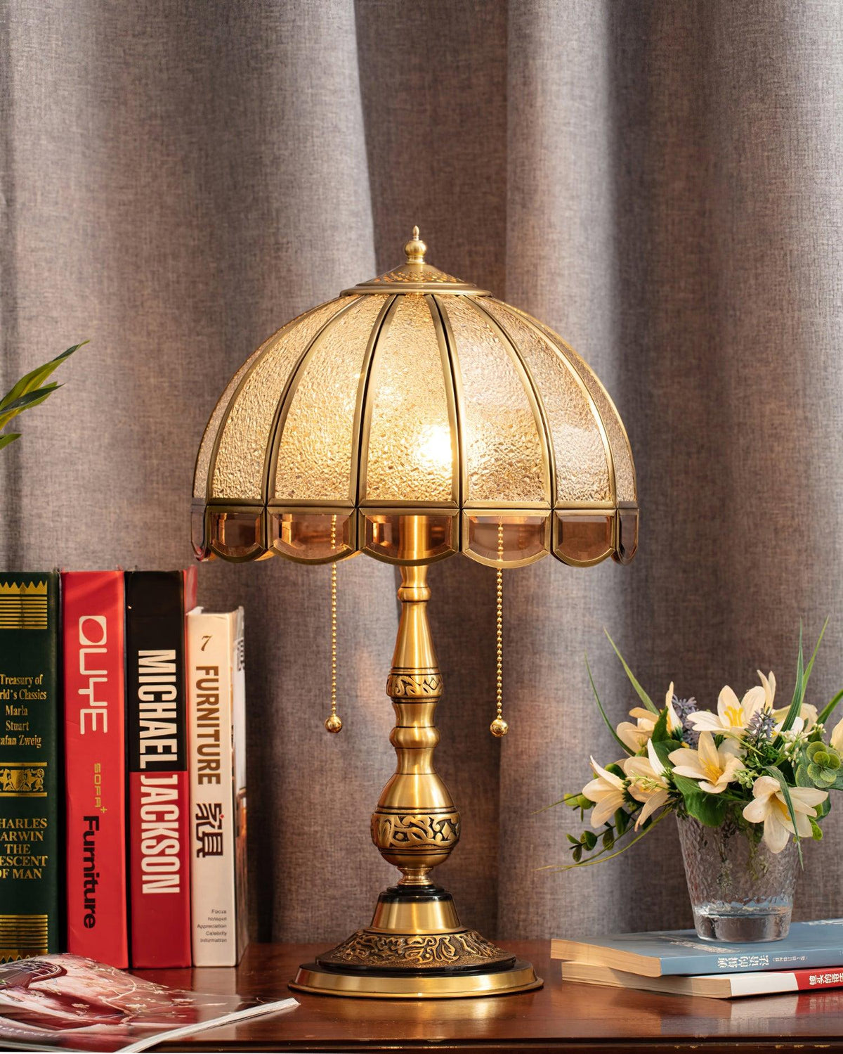 Brillix mosiężna lampa stołowa ze szkła