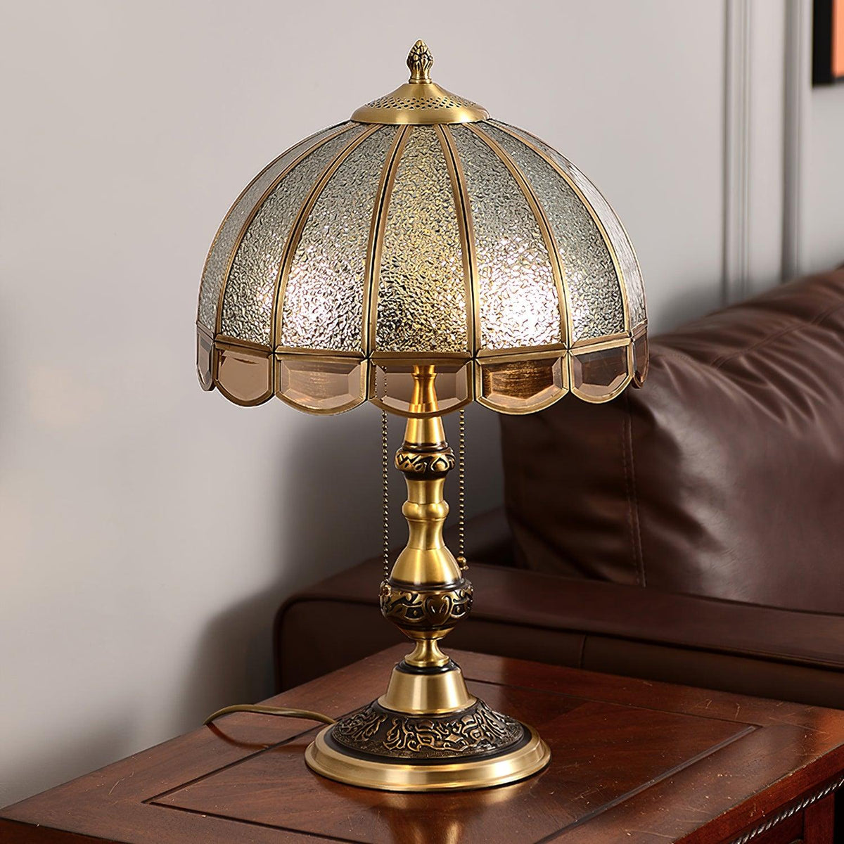 Brillix mosiężna lampa stołowa ze szkła