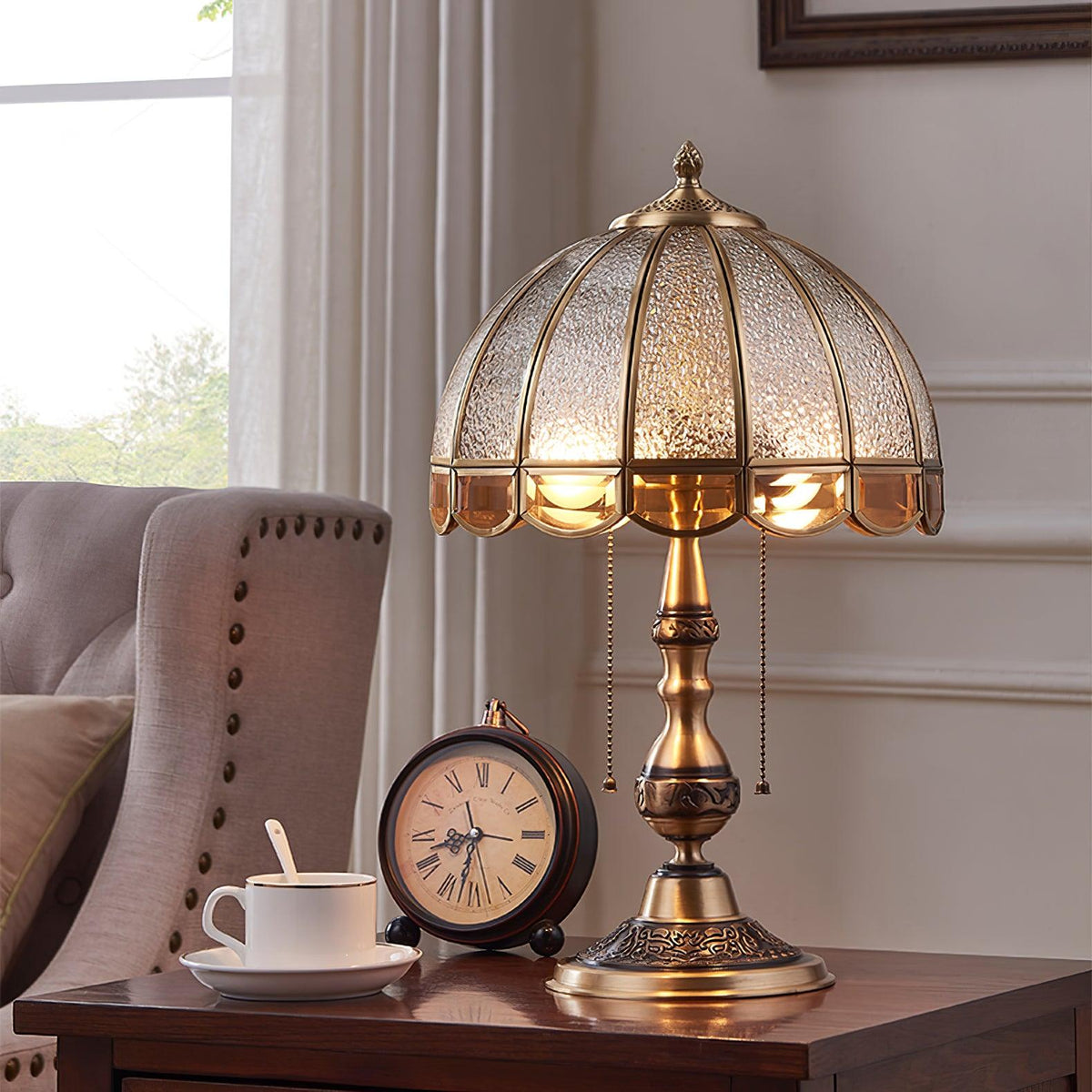 Brillix mosiężna lampa stołowa ze szkła