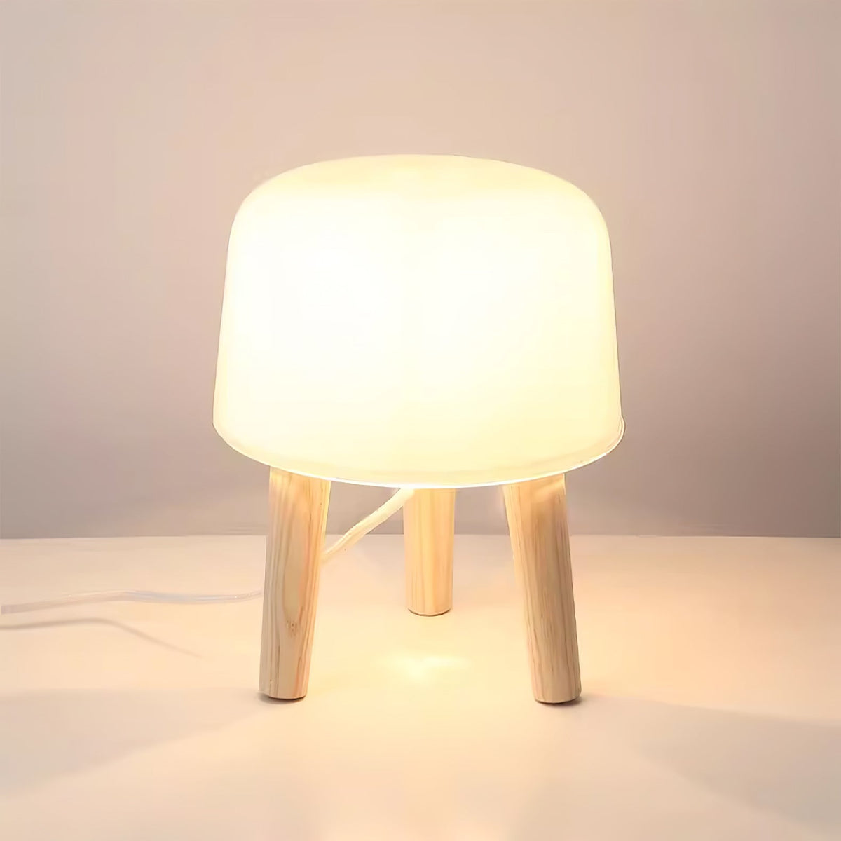 GlowPod lampa stołowa ze szkła i drewna w kolorze naturalnym & biała