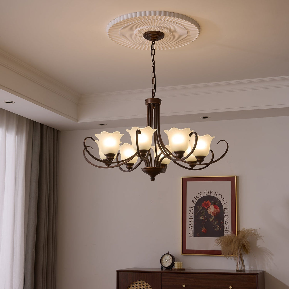 Nydorisra Elegance Vintage Floral żyrandol ze szkła