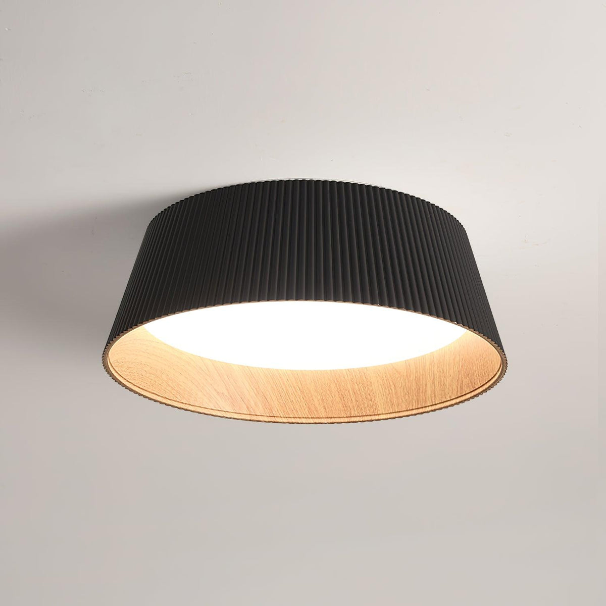 Rineia lampa sufitowa w kształcie bębna z żebrami drewniana elegancka nowoczesna