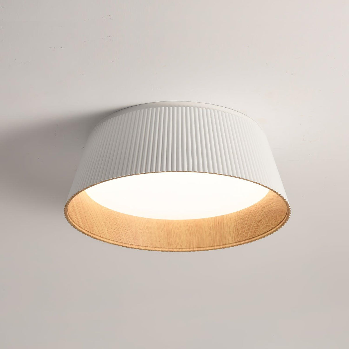 Rineia lampa sufitowa w kształcie bębna z żebrami drewniana elegancka nowoczesna