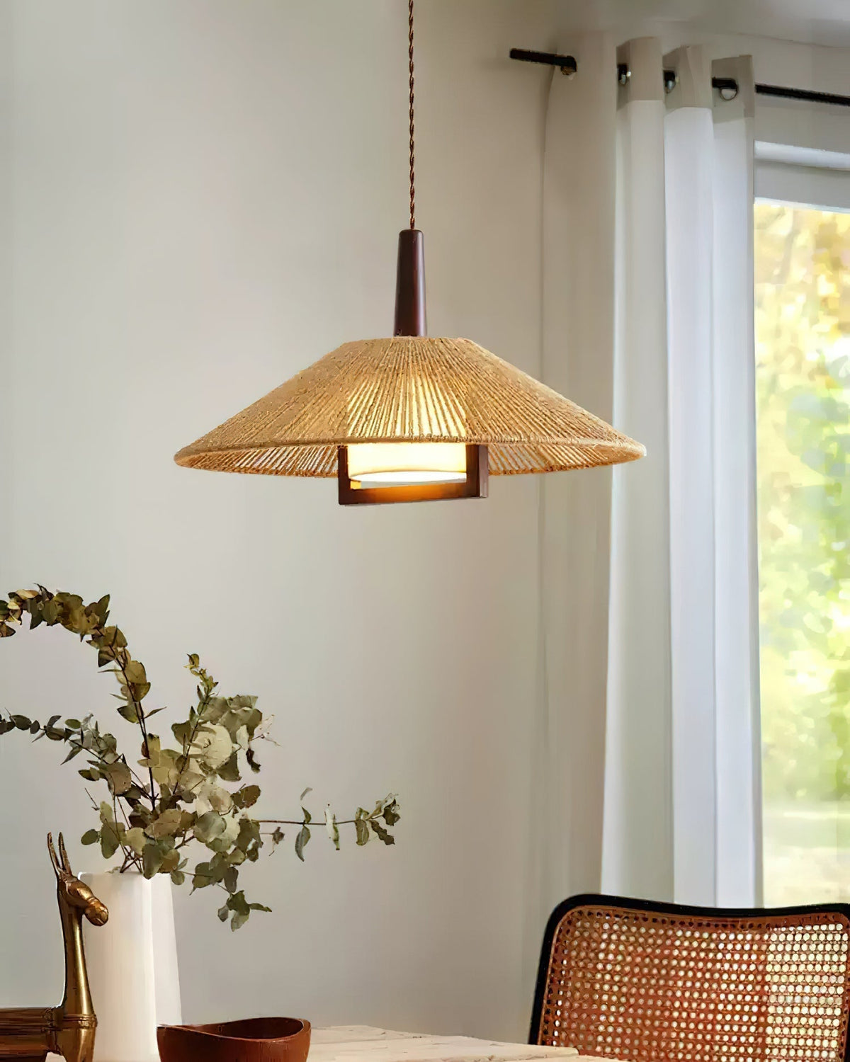 Fidoya wisząca lampa stożkowa z plecionki rattanowej