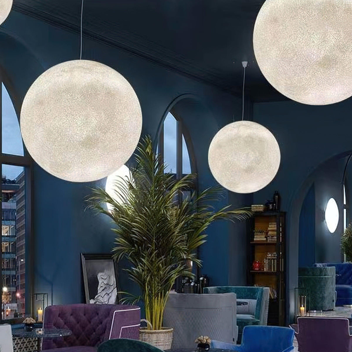Lampa wisząca Lustra w kształcie księżyca do salonu
