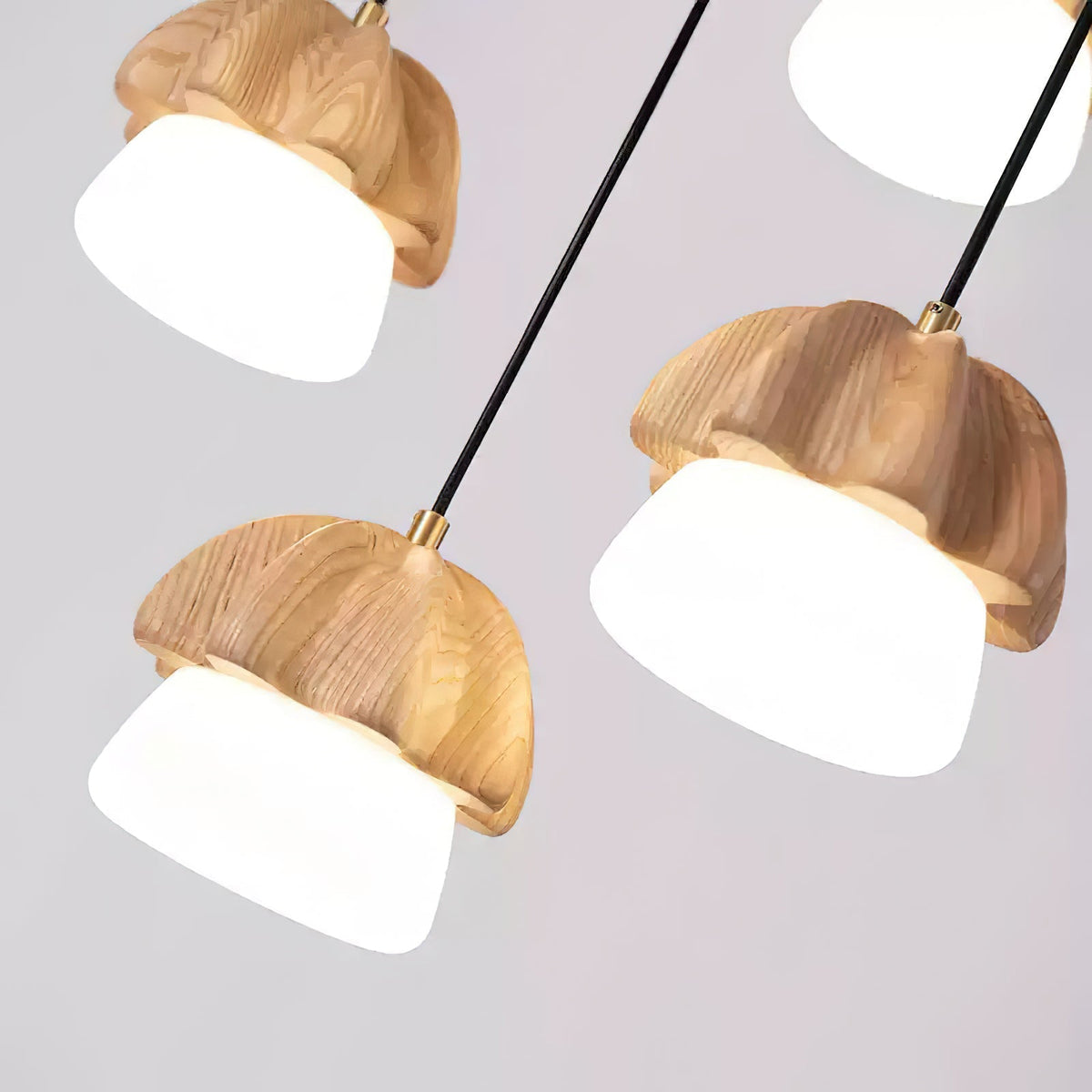 Rineine lampa wisząca grzyby ze szkła i drewna