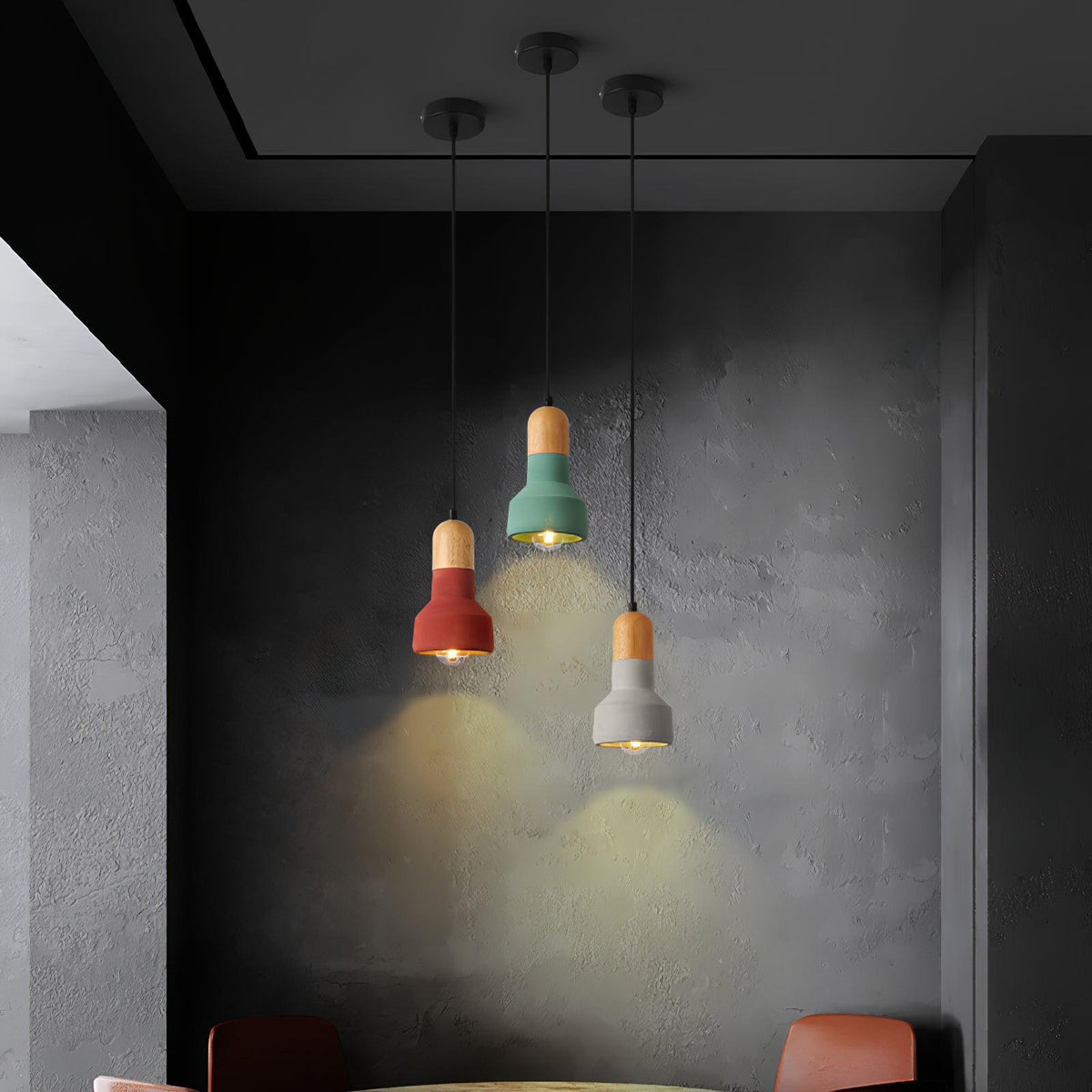 Trio rustykalna lampa wisząca z drewna