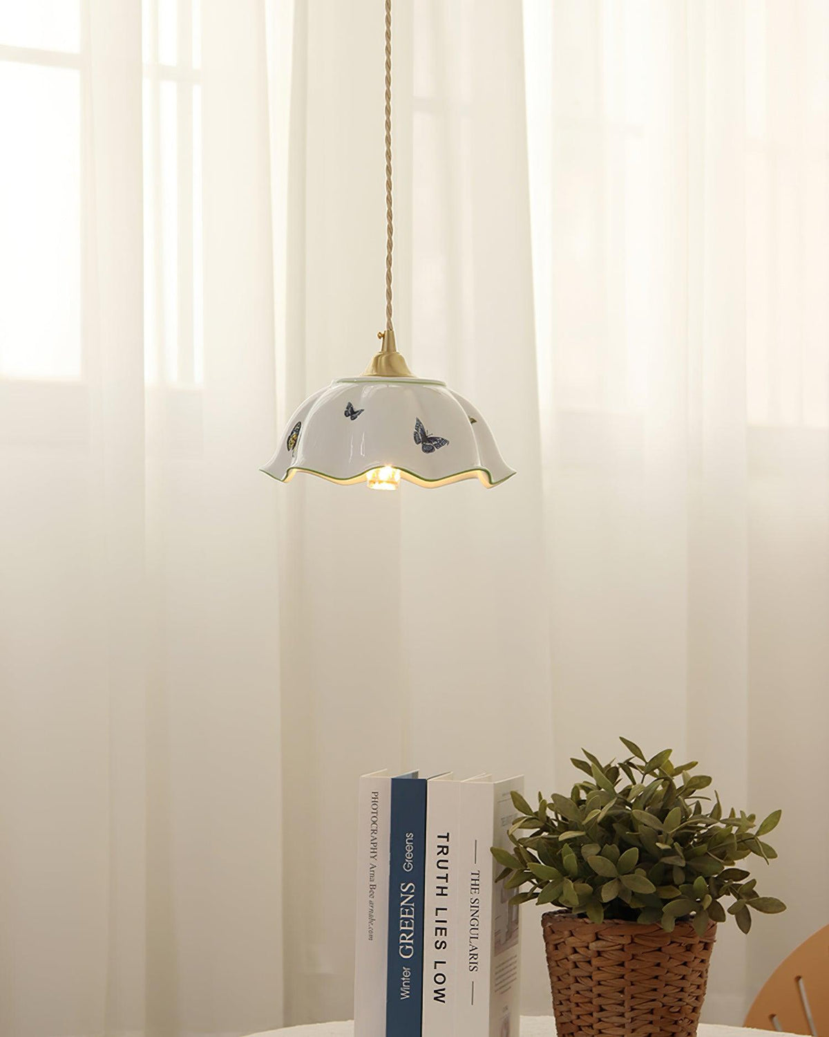 Lumina lampa wisząca ceramiczna z motywem motyli w stylu vintage