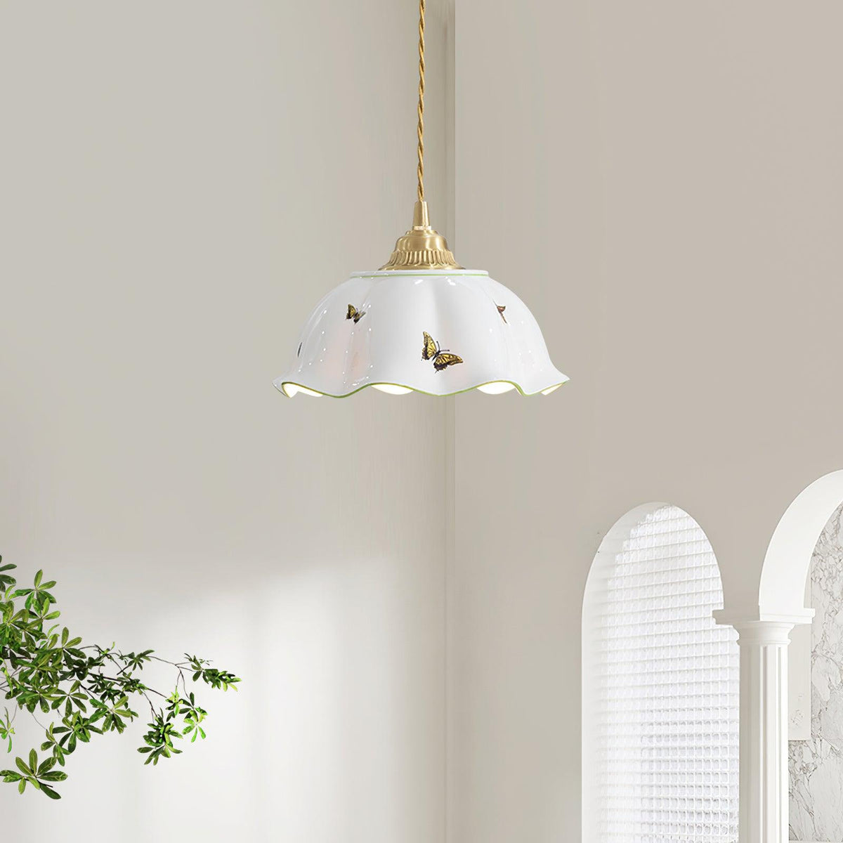 Lumina lampa wisząca ceramiczna z motywem motyli w stylu vintage