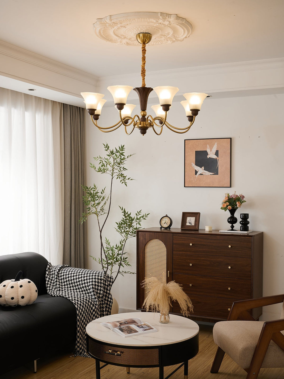 Ciphaen tradycyjny elegancja vintage drewno żyrandol ze szkła