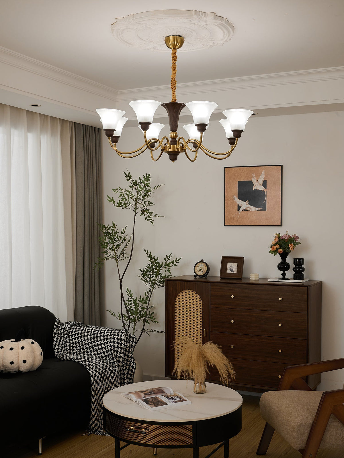 Ciphaen tradycyjny elegancja vintage drewno żyrandol ze szkła