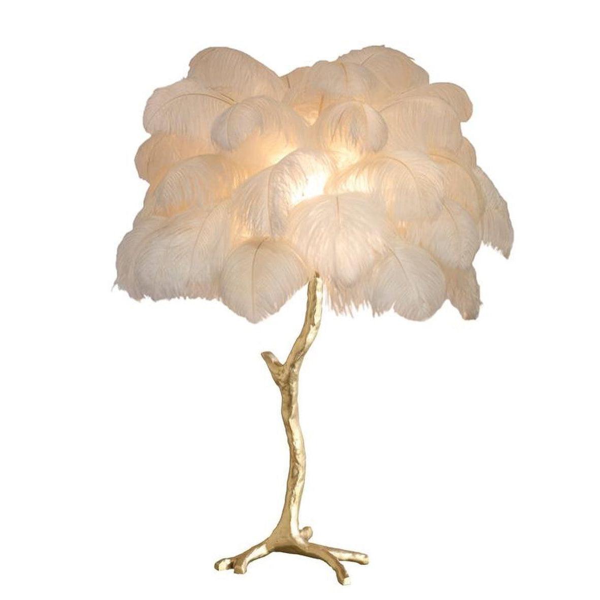 Lampa stołowa z piórami strusia