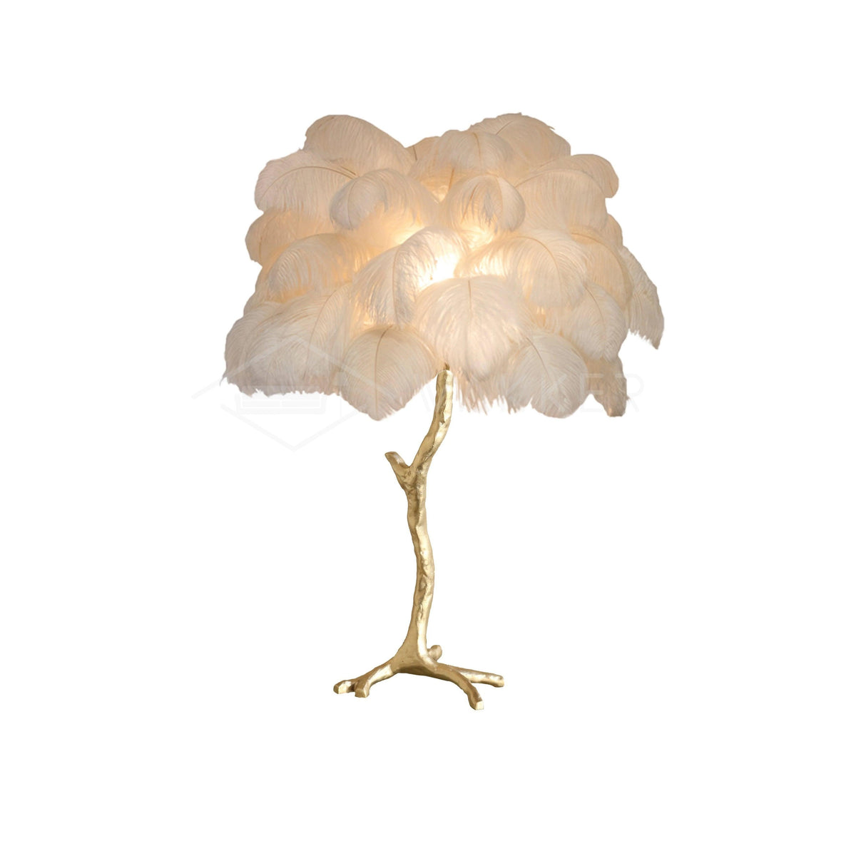 Lampa stołowa z piórami strusia