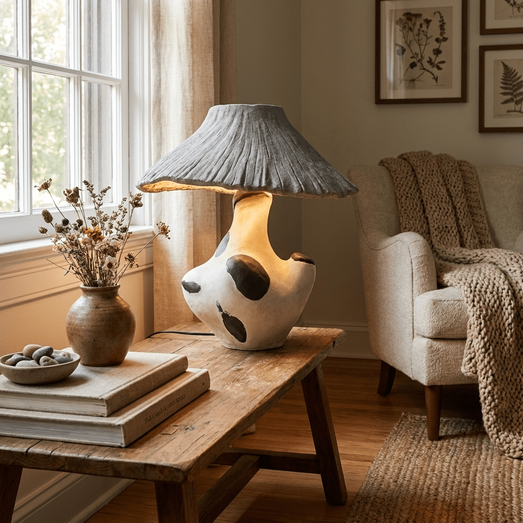 Pebble-Inlay rzeźbiona lampa stołowa z gipsu