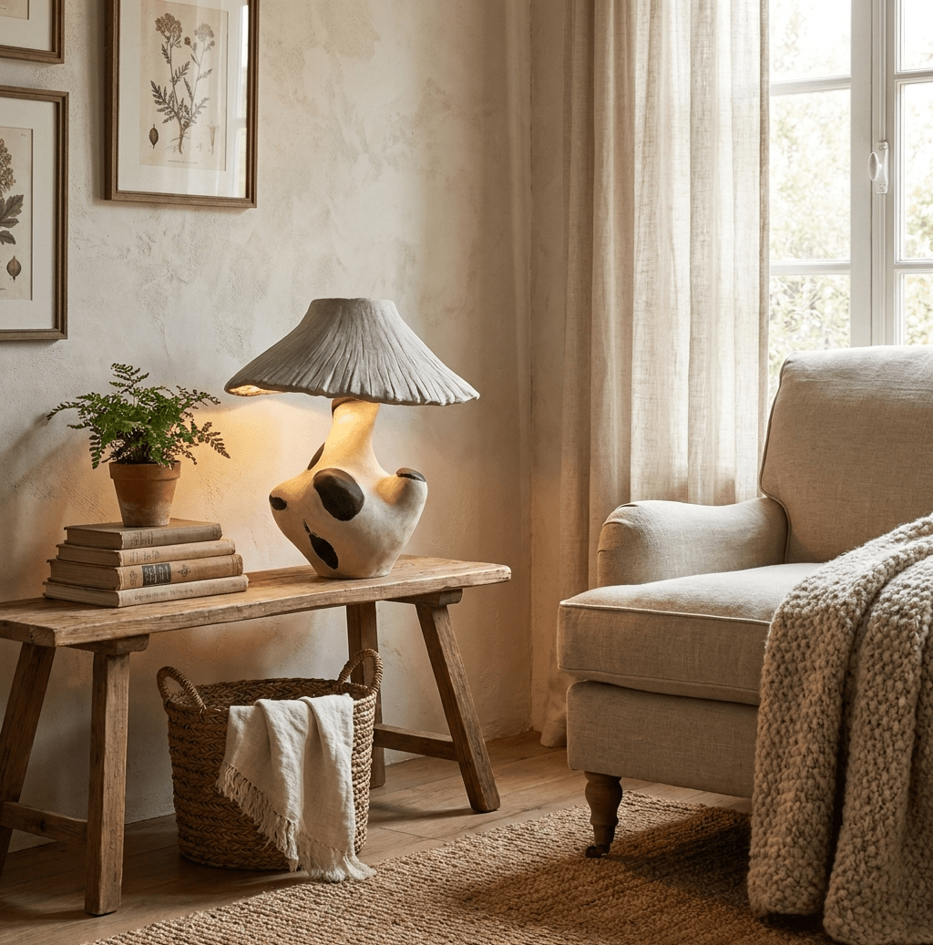 Pebble-Inlay rzeźbiona lampa stołowa z gipsu