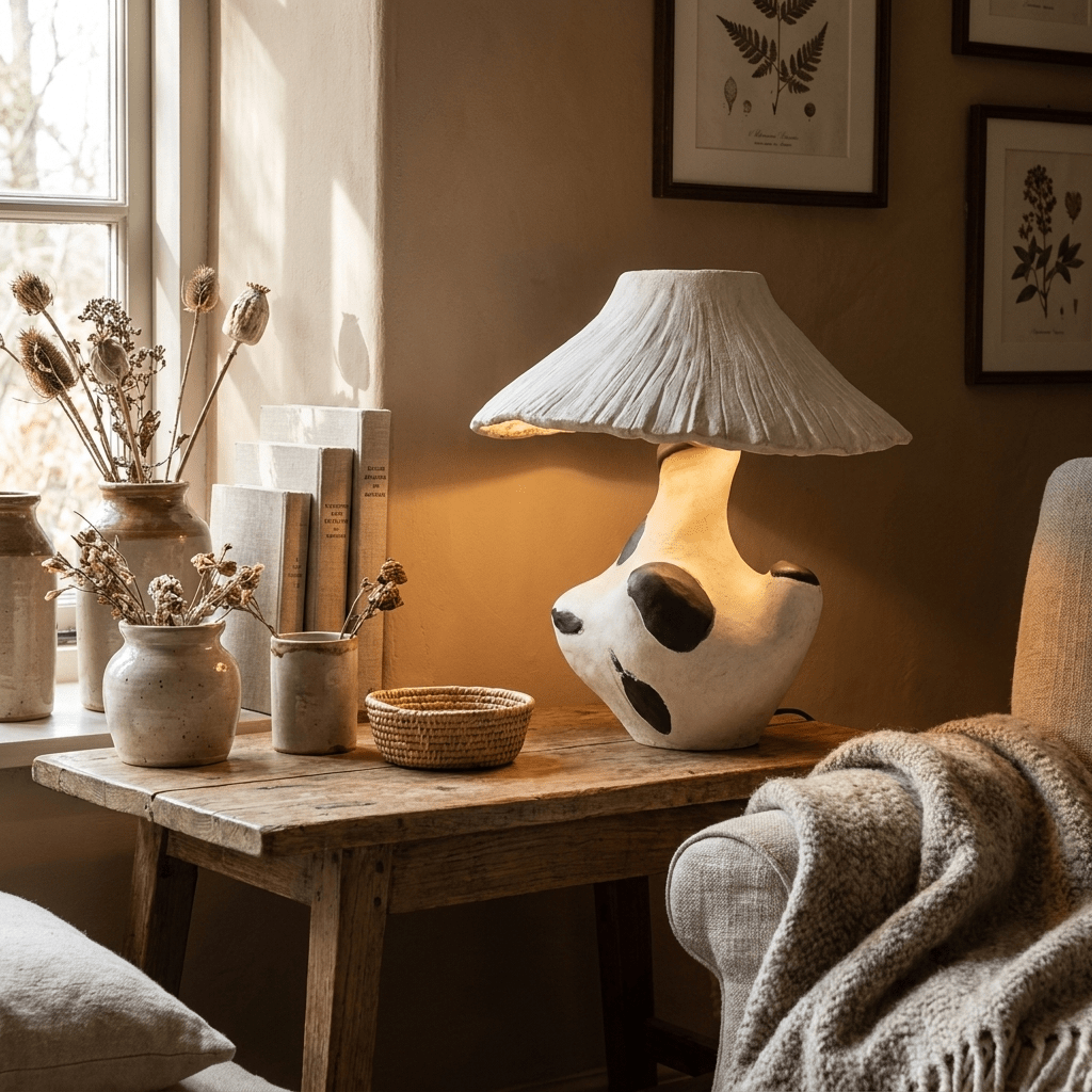Pebble-Inlay rzeźbiona lampa stołowa z gipsu