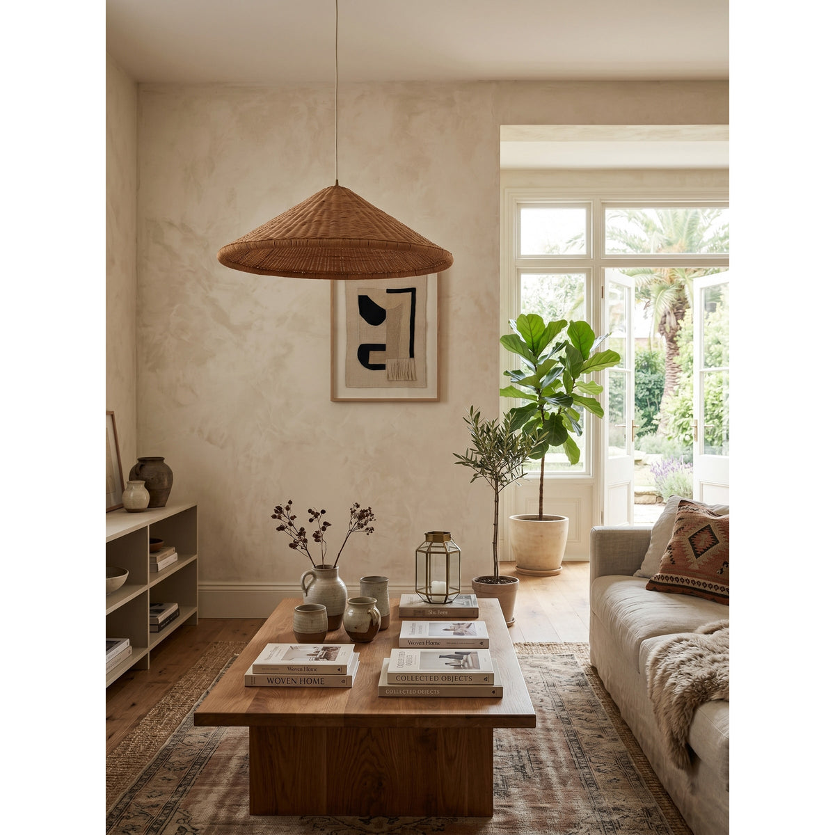 Kasbah wisząca lampa stożkowa z rattanu