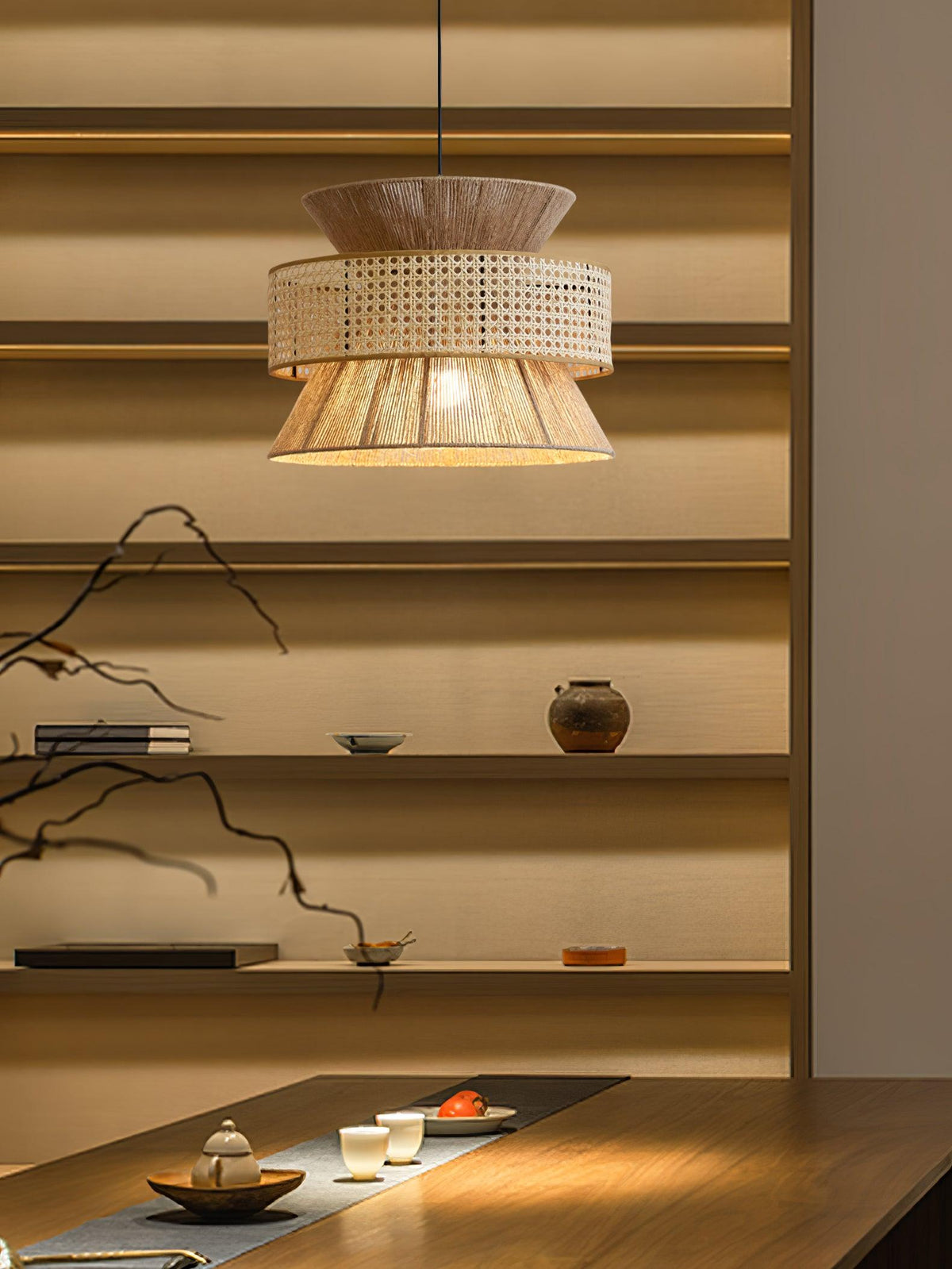 Aria wisząca lampa w stylu boho ze słomy rattanowej i bambusa