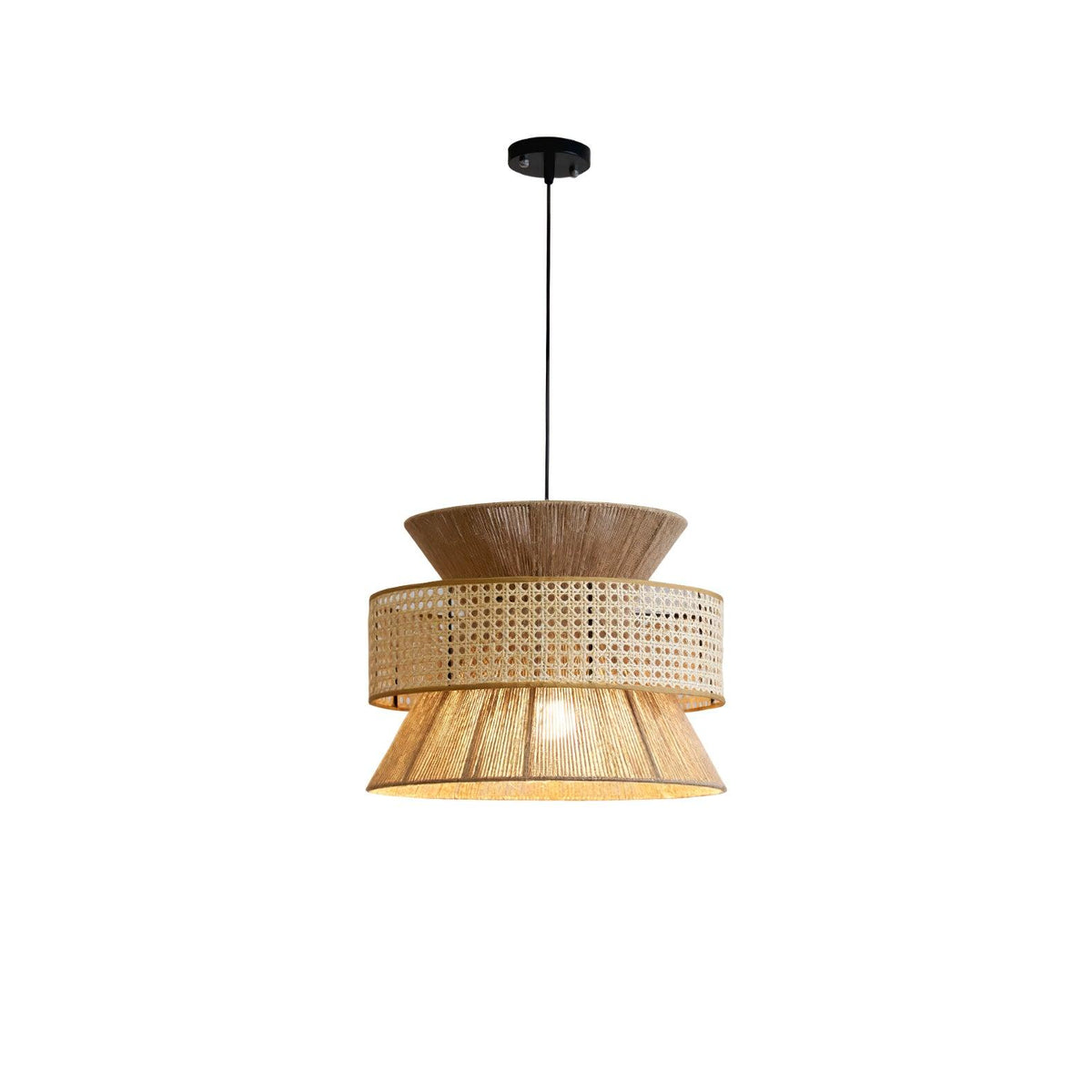 Aria wisząca lampa w stylu boho ze słomy rattanowej i bambusa