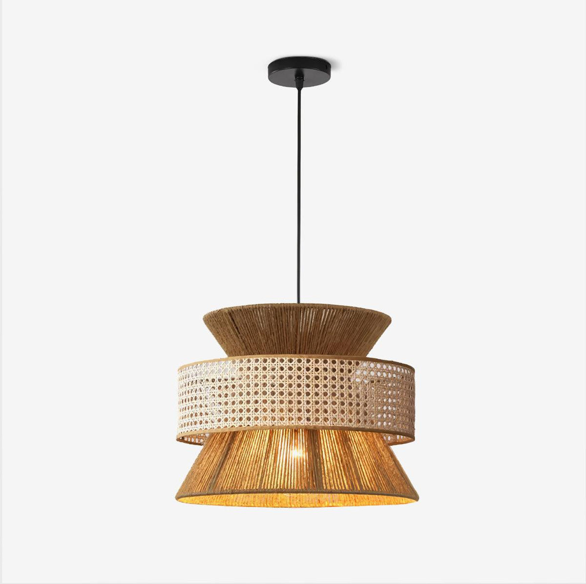 Aria wisząca lampa w stylu boho ze słomy rattanowej i bambusa