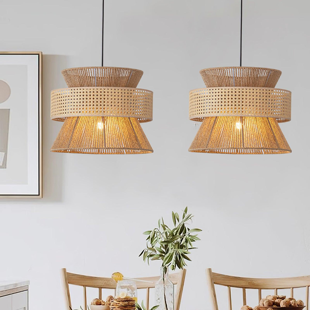 Aria wisząca lampa w stylu boho ze słomy rattanowej i bambusa
