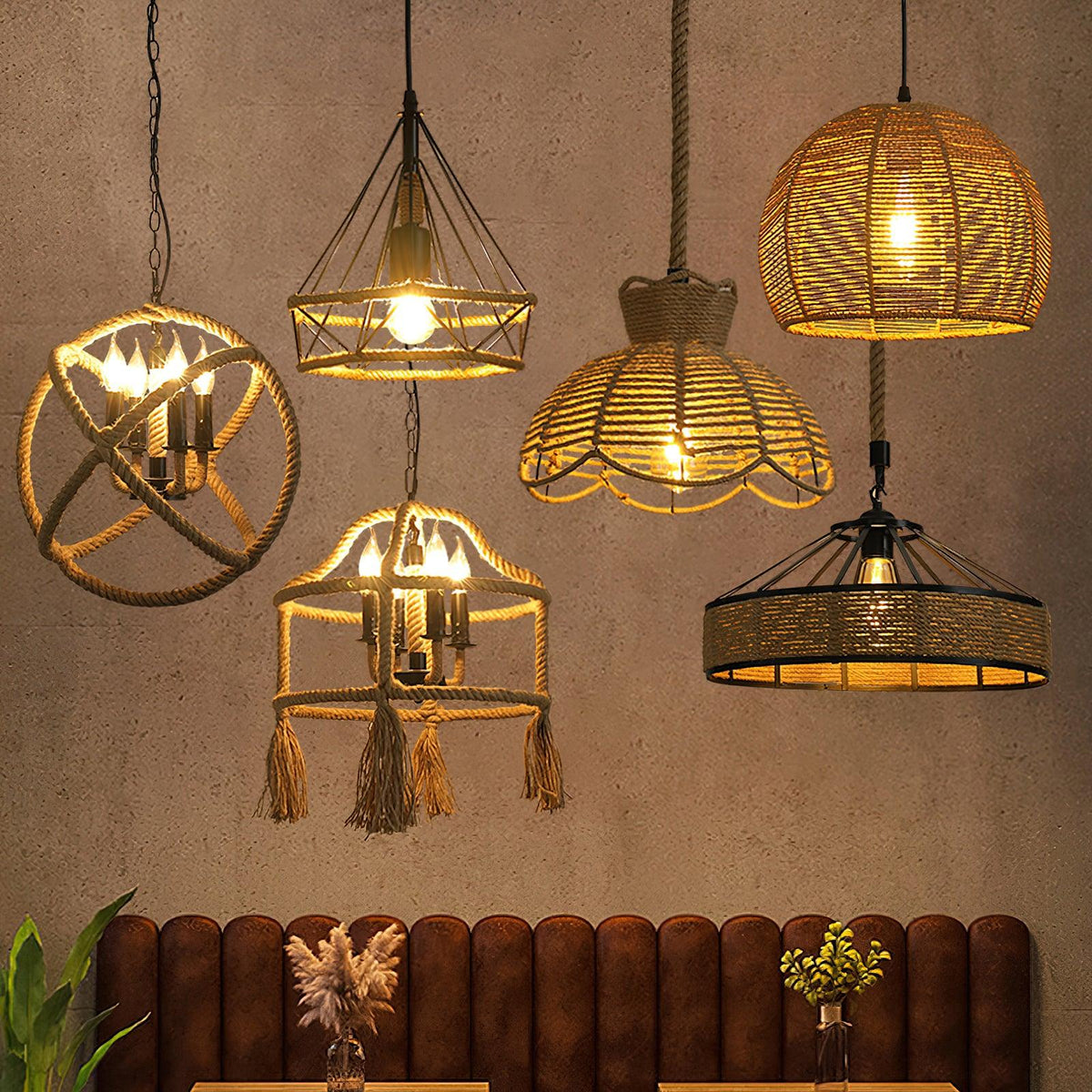 Yavmis Retro Hemp Rope Exquisite Lampy wiszące