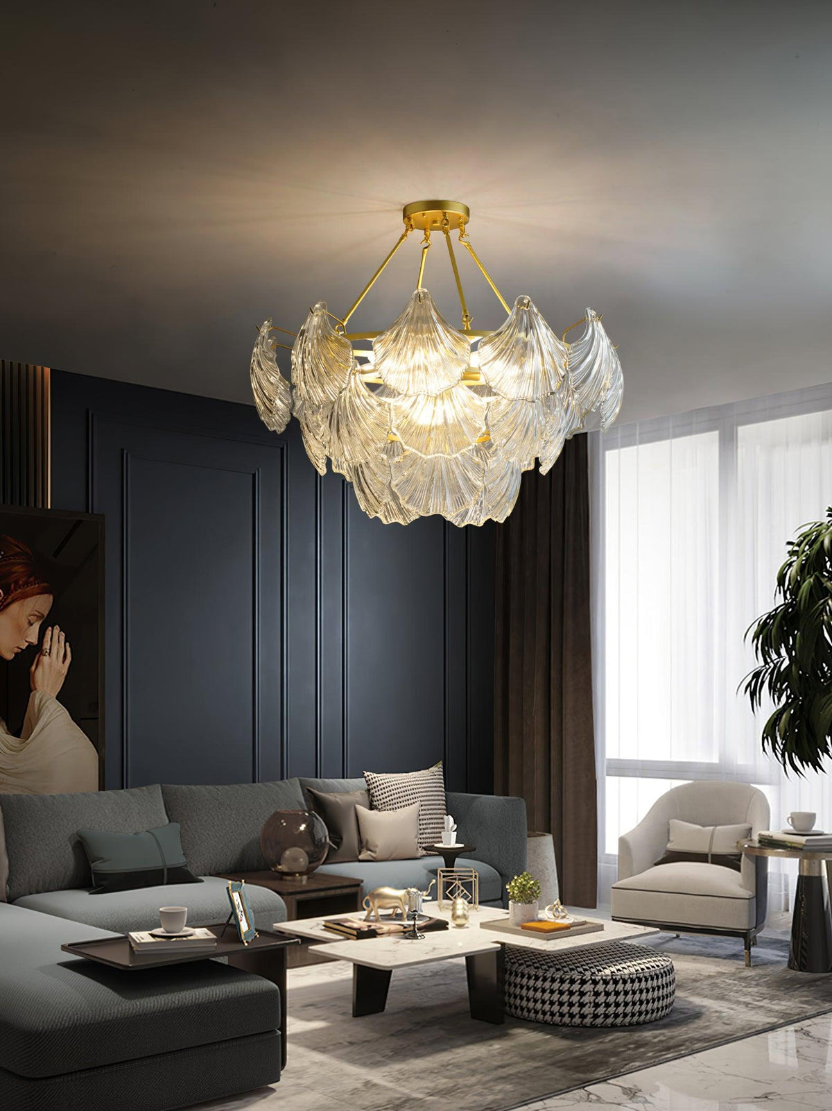 Veluaya lampa sufitowa ze szkła z żebrowaną powłoką w kolorze miedzi