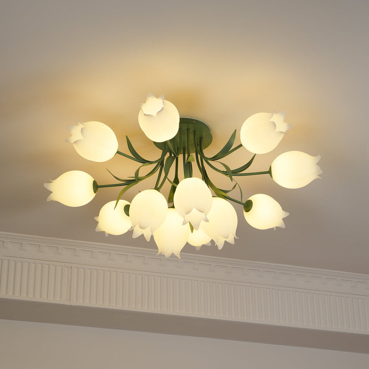 Lampa sufitowa Lily Flower Blossom z zieloną podstawą