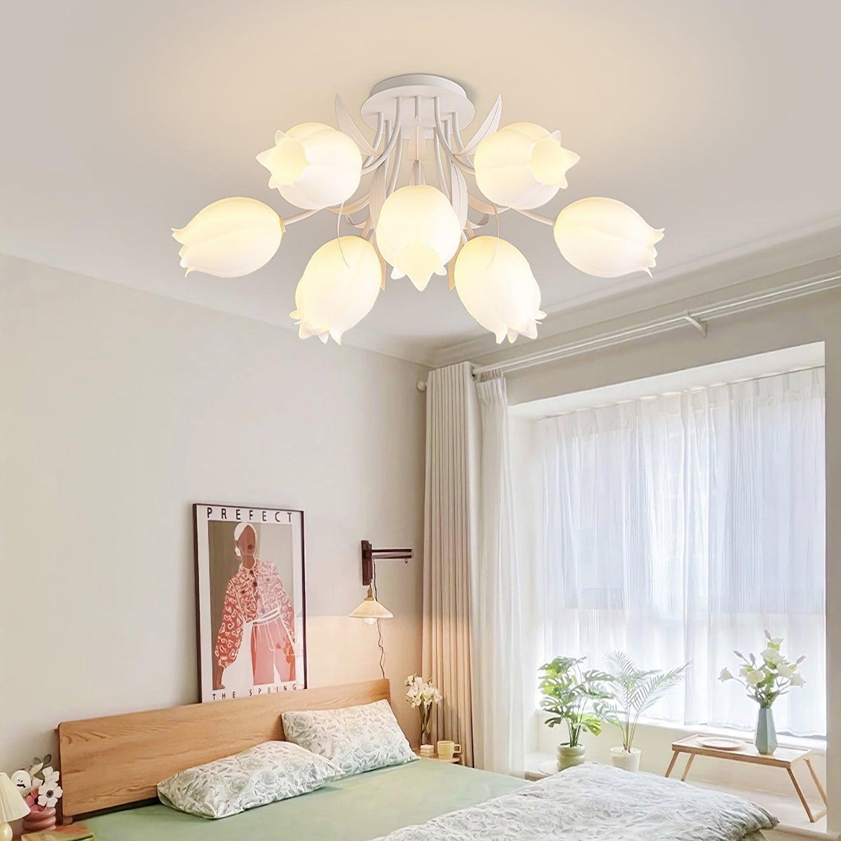 Lampa sufitowa Lily Flower Blossom z zieloną podstawą