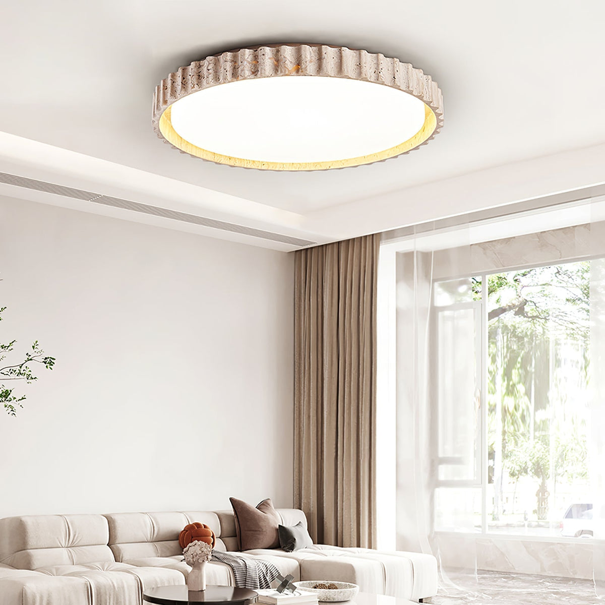 Obsidian Fluted Ring Travertine lampa sufitowa