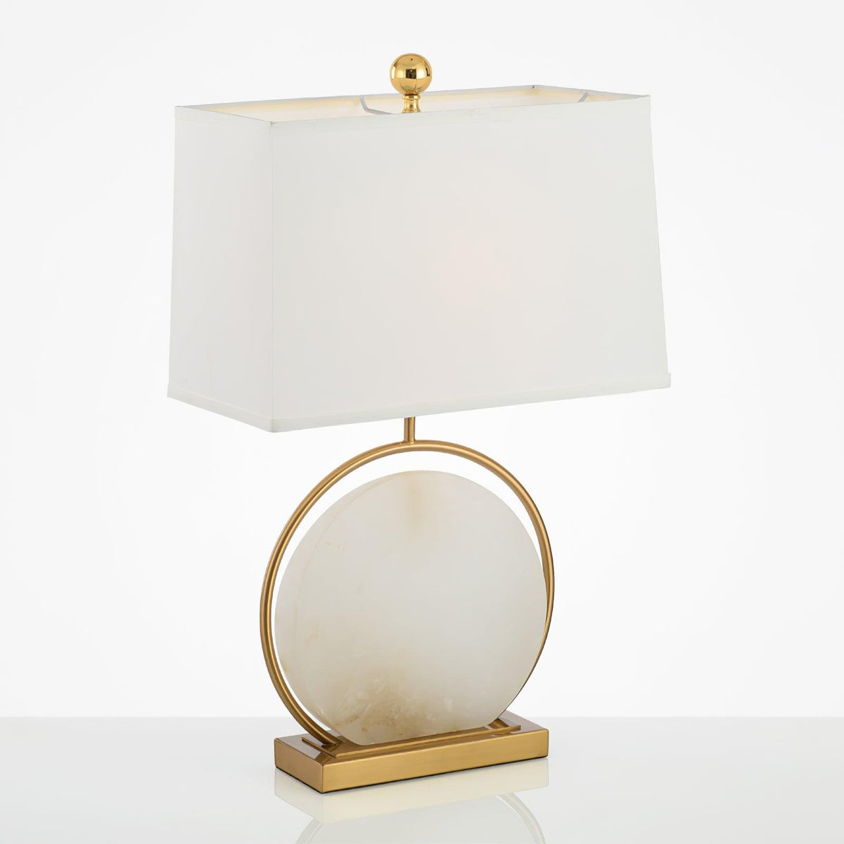 Lampa stołowa Cirilina ze złotym pierścieniem i osłoną z alabastu