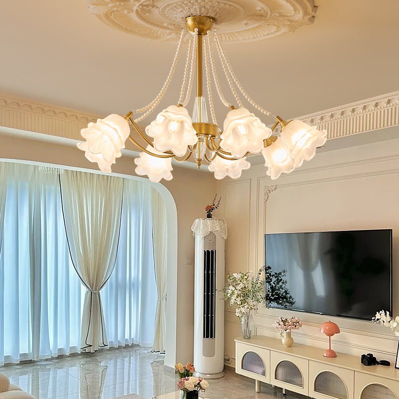 Allirila tradycyjna elegancja vintage Bloom perły żyrandol ze szkła