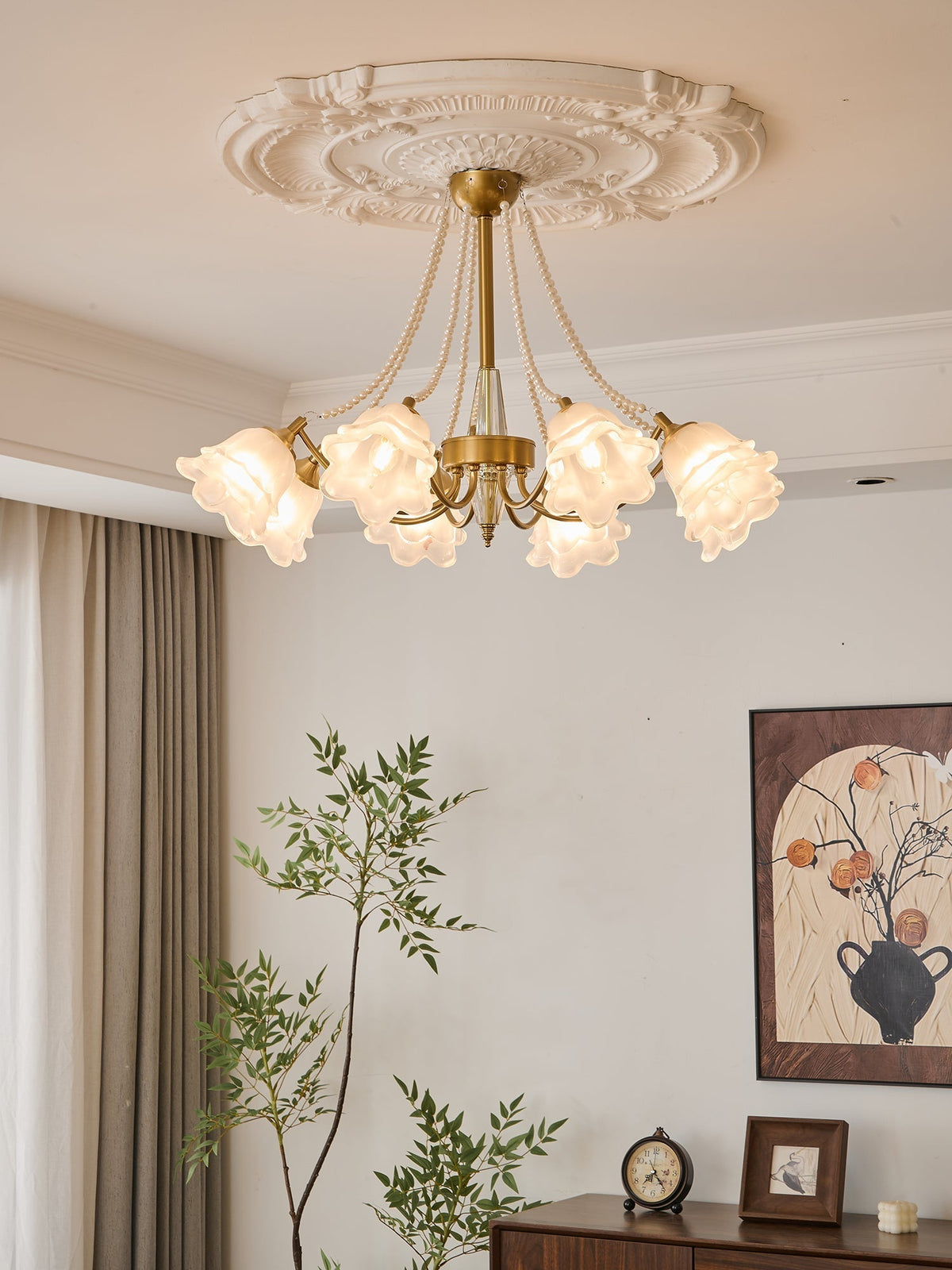 Allirila tradycyjna elegancja vintage Bloom perły żyrandol ze szkła