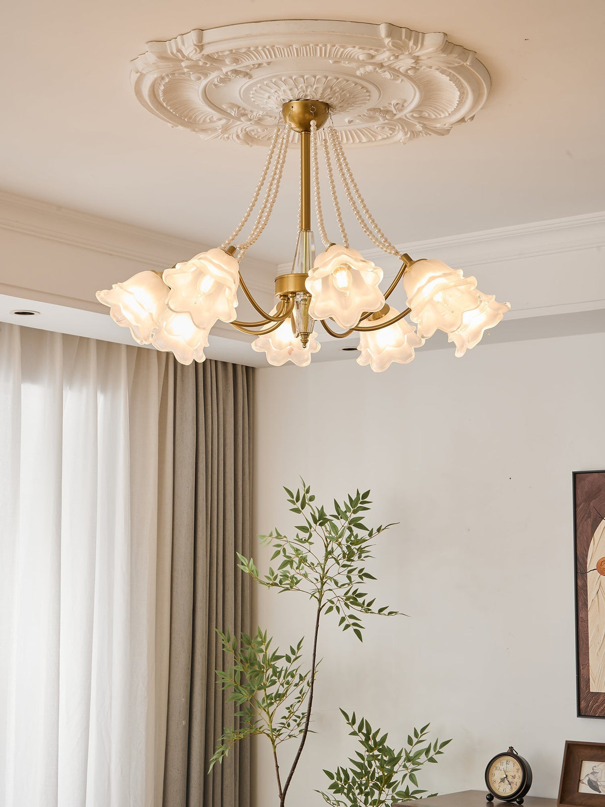 Allirila tradycyjna elegancja vintage Bloom perły żyrandol ze szkła