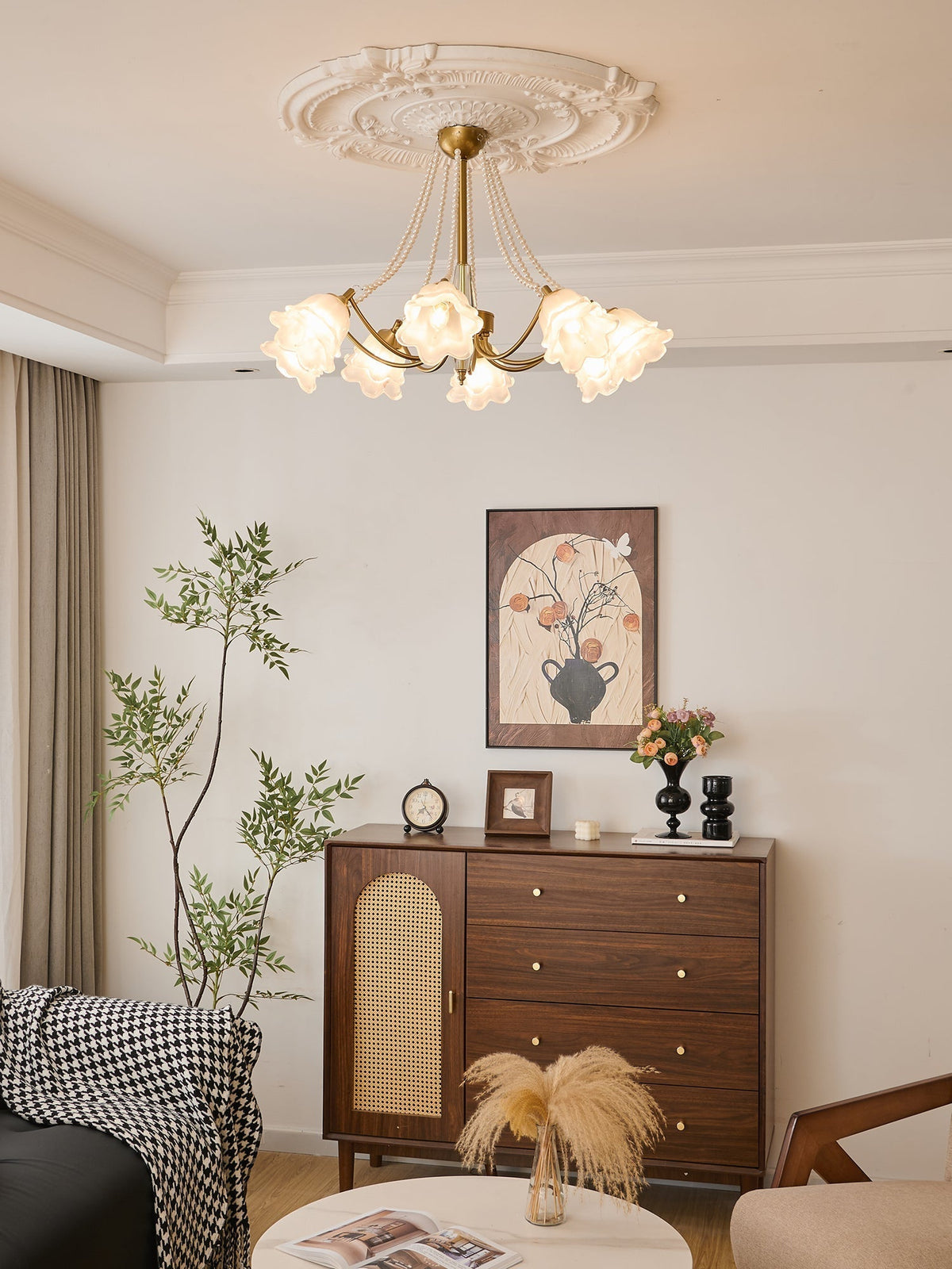 Allirila tradycyjna elegancja vintage Bloom perły żyrandol ze szkła