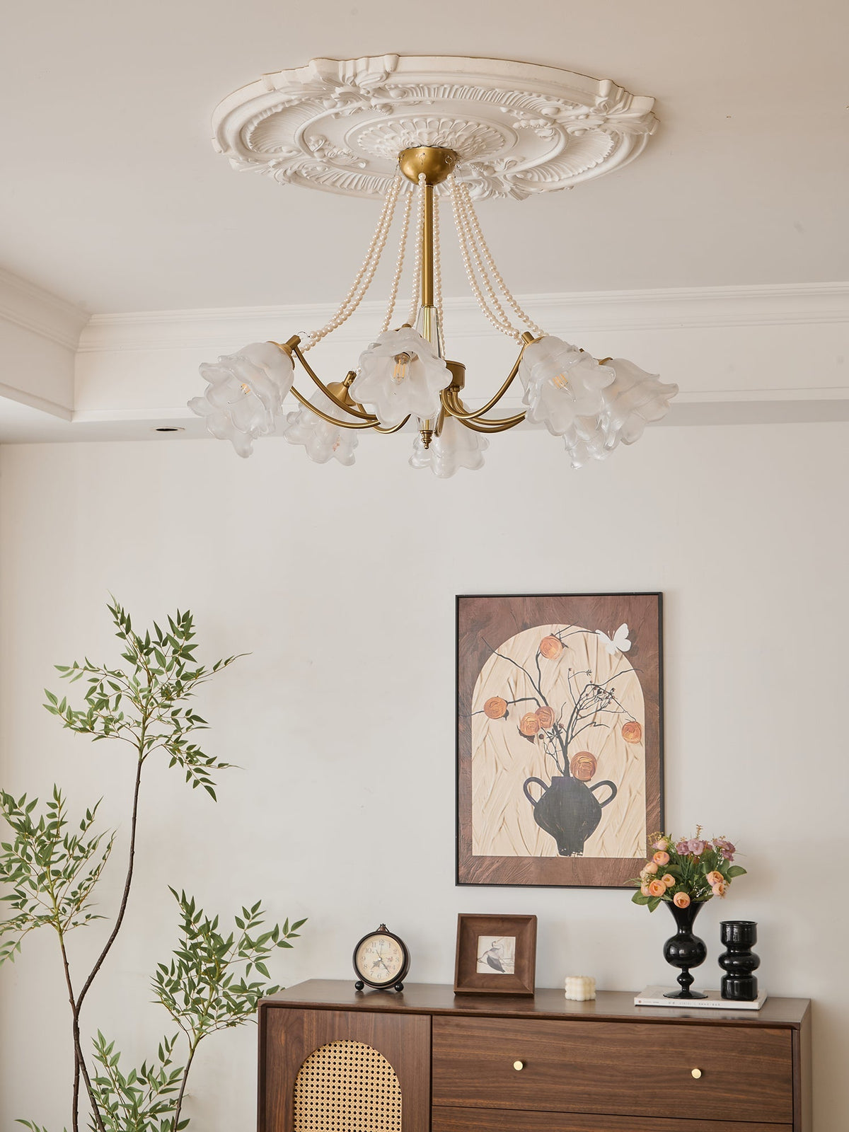 Allirila tradycyjna elegancja vintage Bloom perły żyrandol ze szkła