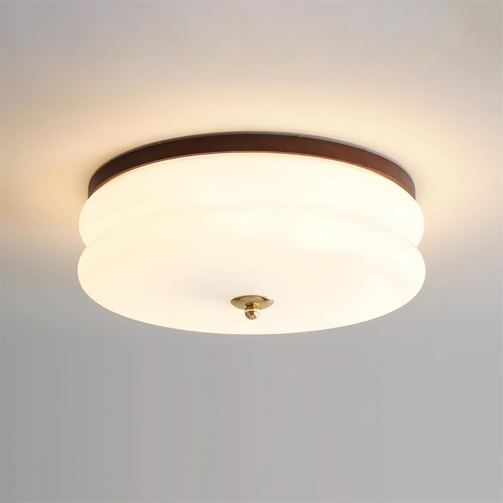 Cora lampa sufitowa dwuwarstwowa ze szkła i drewna orzechowego minimalistyczna