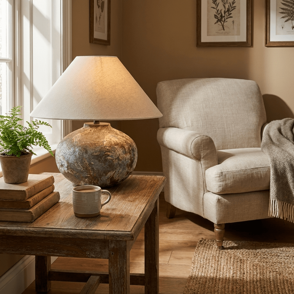 Odrielle lampy stołowe ceramiczne w stylu distressed