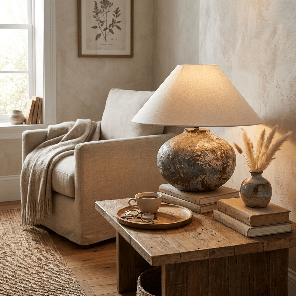 Odrielle lampy stołowe ceramiczne w stylu distressed