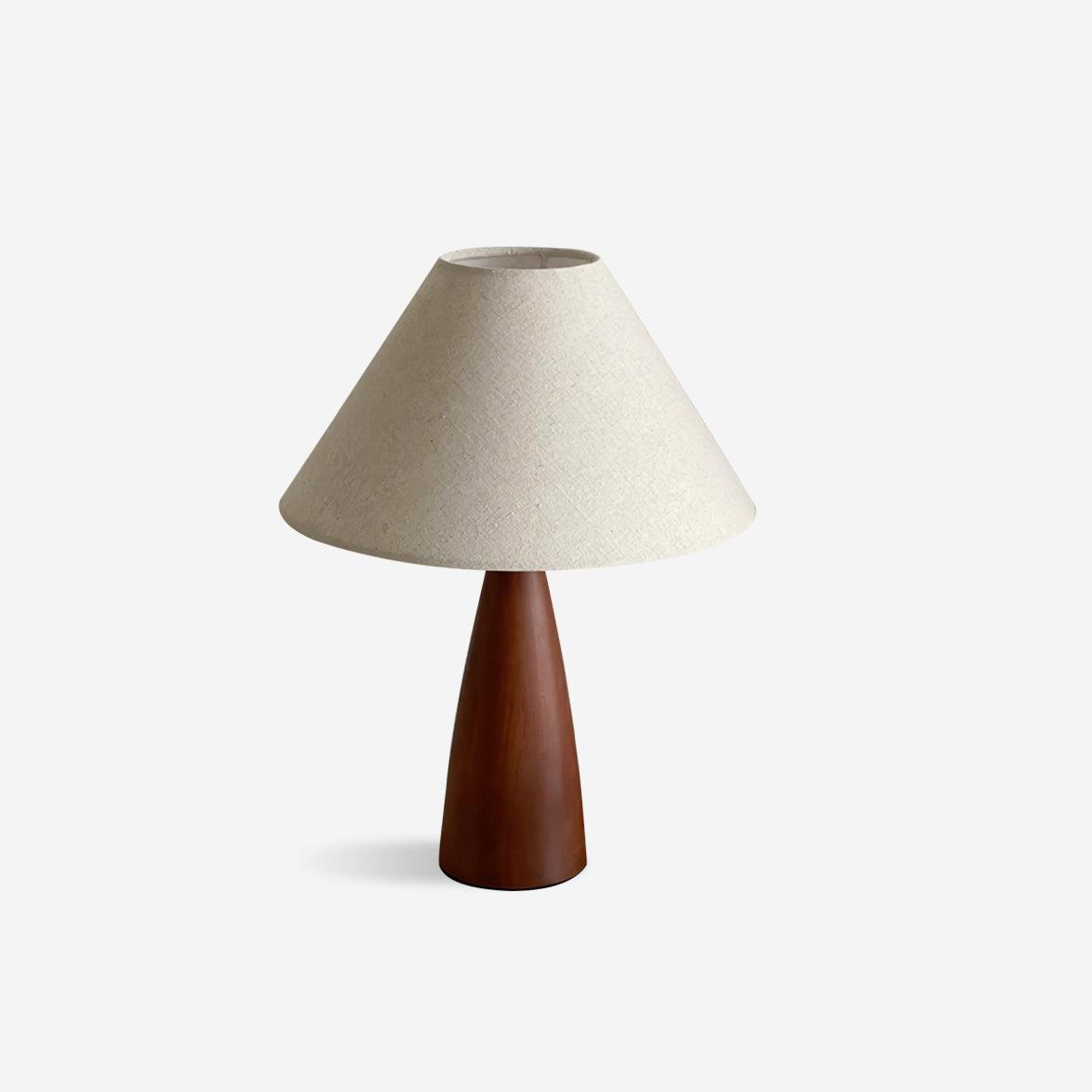 Lampa stołowa drewniana płócienna stożkowa minimalistyczna mid-century do salonu