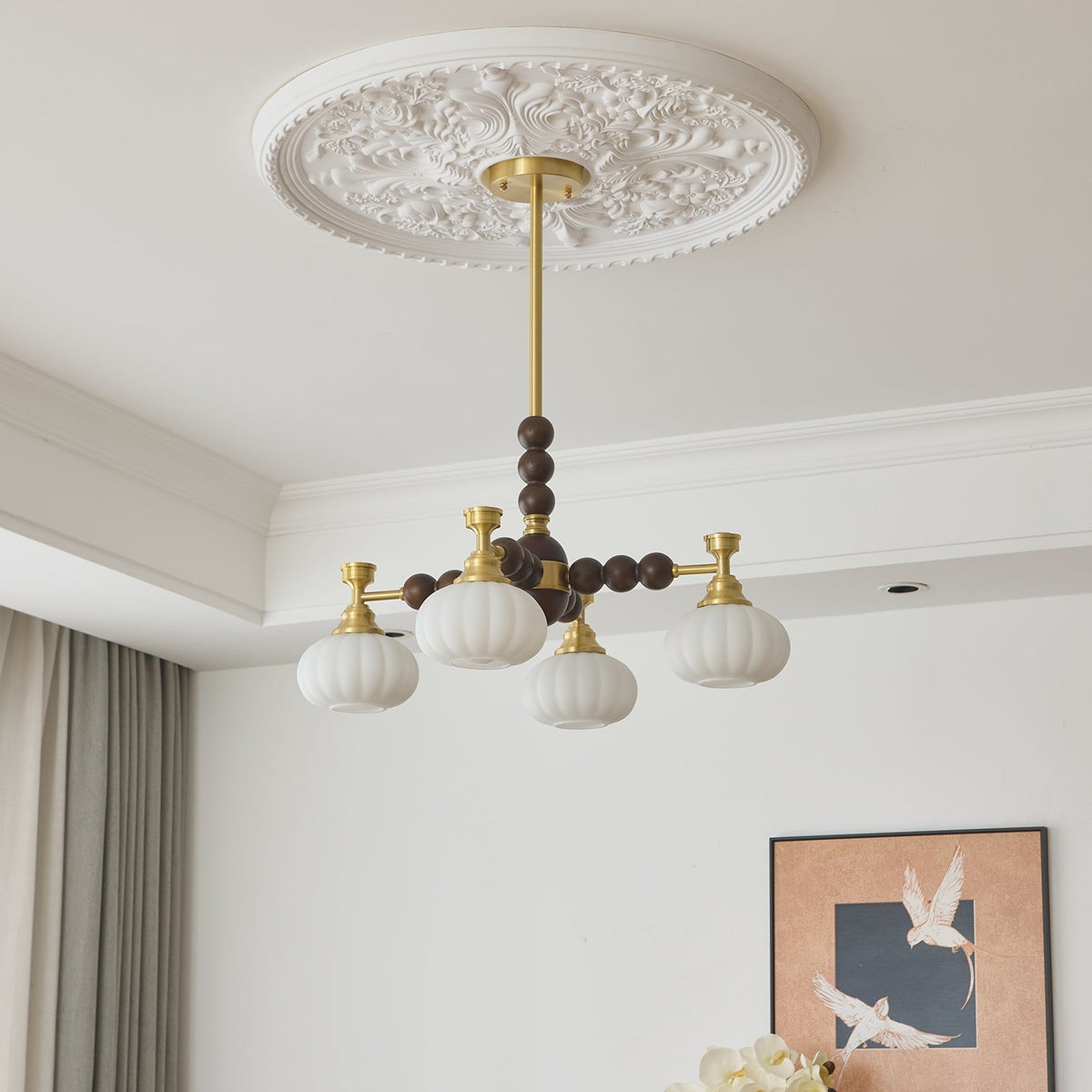 Avdorira Elegance żyrandol w stylu vintage ze szkła i drewna