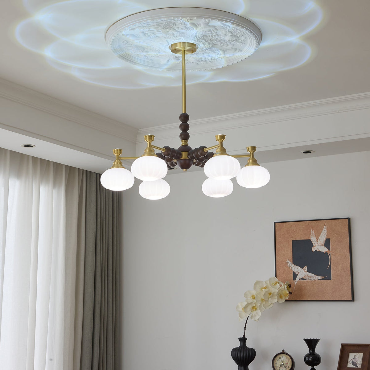 Avdorira Elegance żyrandol w stylu vintage ze szkła i drewna