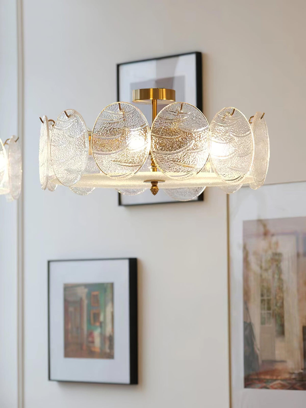 Lampa sufitowa Lustra ze szkła o fakturze z paskami i powłoką w kolorze miedzi