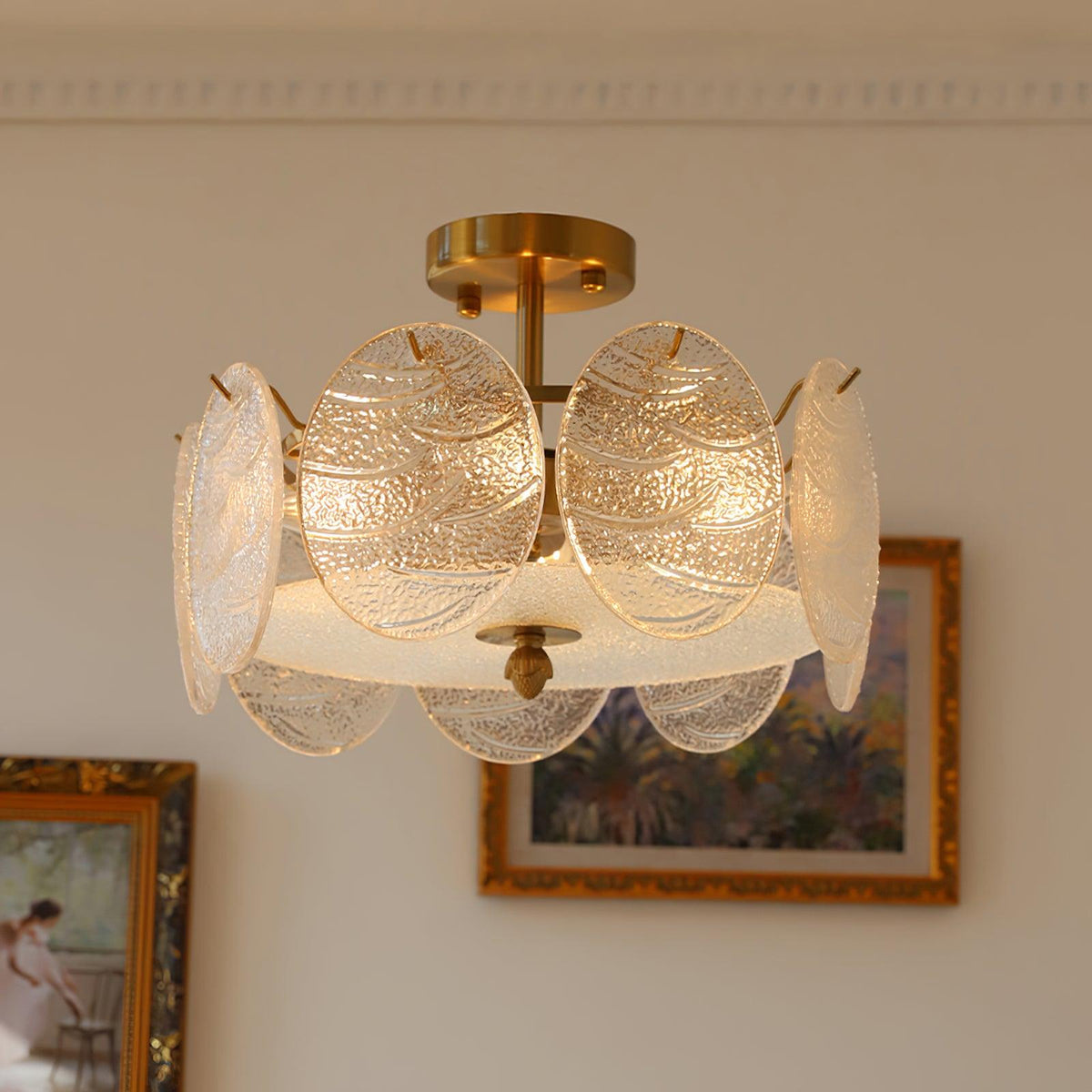 Lampa sufitowa Lustra ze szkła o fakturze z paskami i powłoką w kolorze miedzi