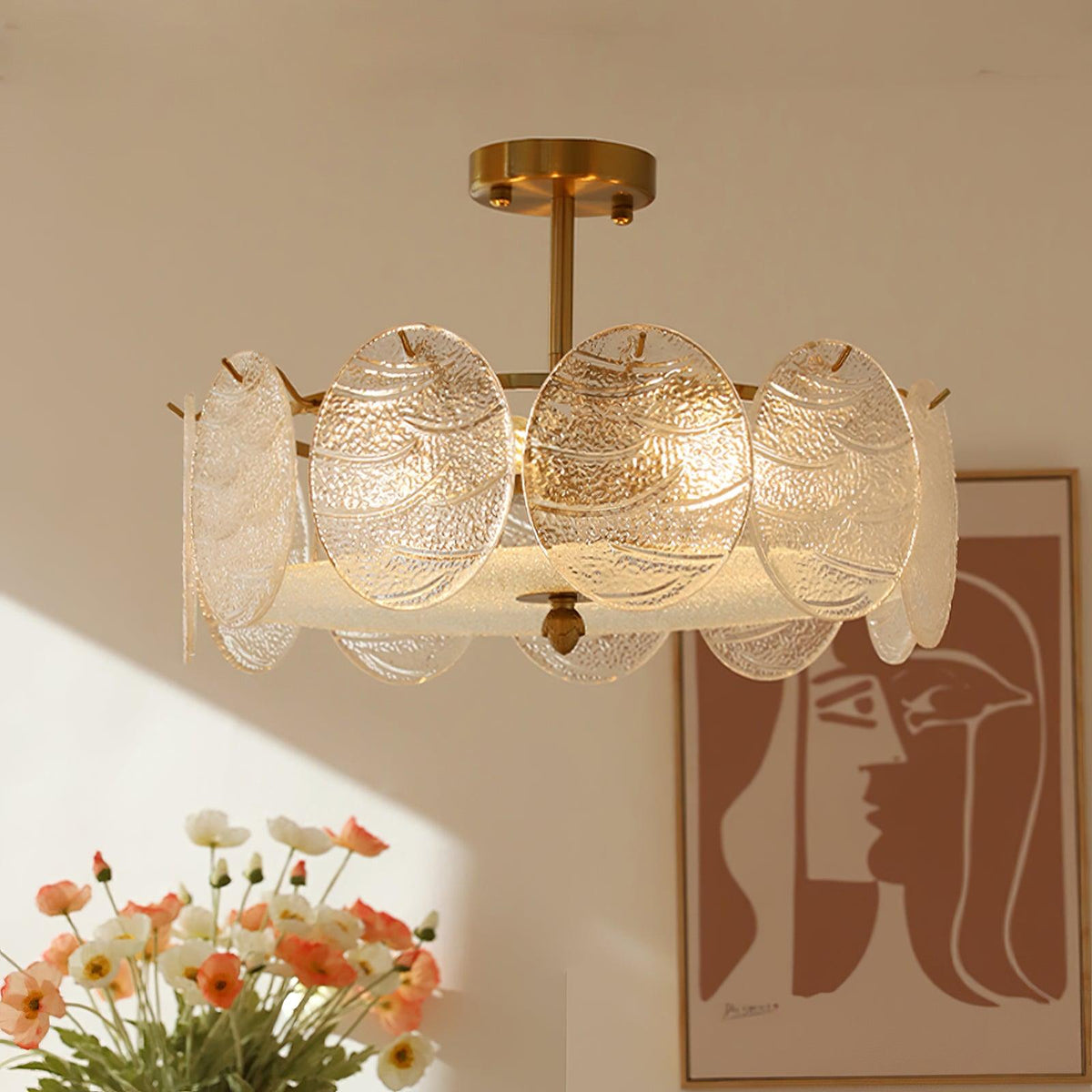 Lampa sufitowa Lustra ze szkła o fakturze z paskami i powłoką w kolorze miedzi