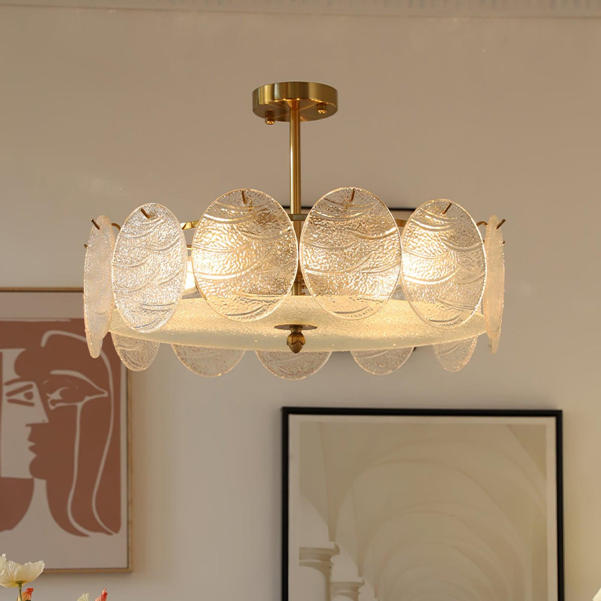 Lampa sufitowa Lustra ze szkła o fakturze z paskami i powłoką w kolorze miedzi