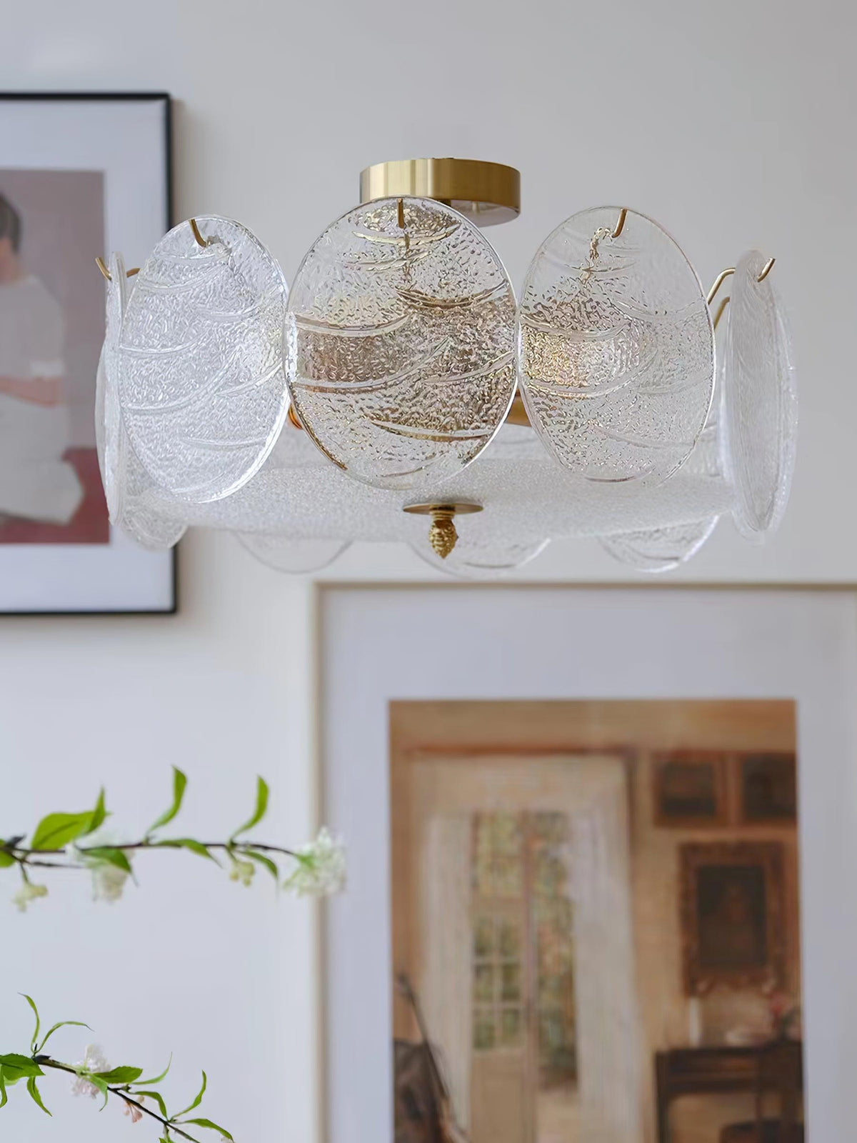 Lampa sufitowa Lustra ze szkła o fakturze z paskami i powłoką w kolorze miedzi