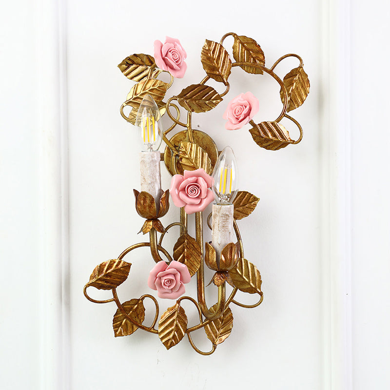 Blossom kinkiet ceramiczny w stylu vintage z różem