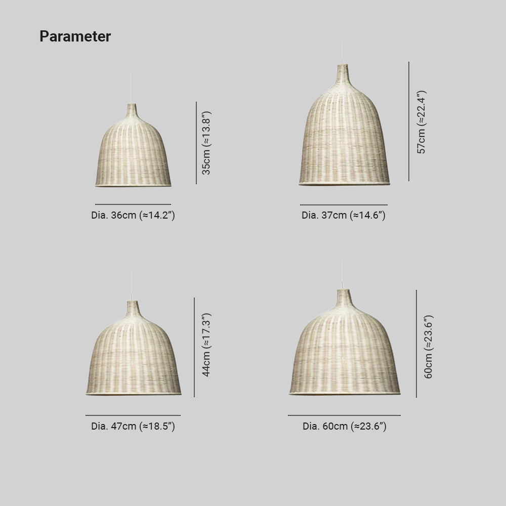 Muto nowoczesna lampa wisząca z rattanu nad stołem jadalnym/sypialnią