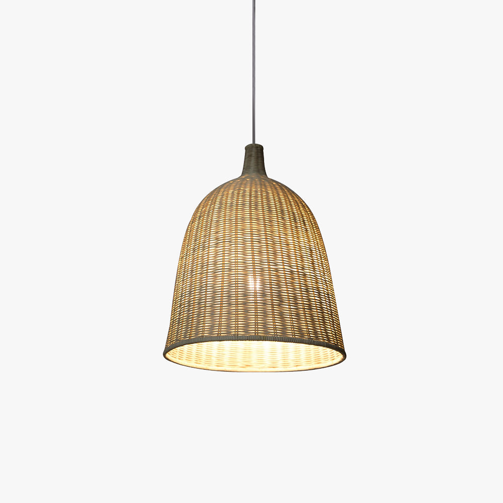 Muto nowoczesna lampa wisząca z rattanu nad stołem jadalnym/sypialnią